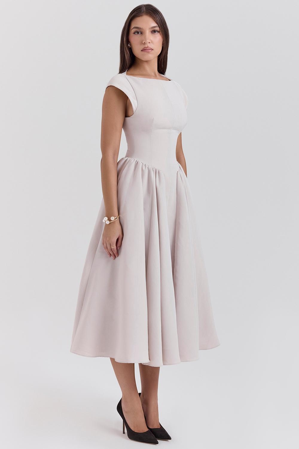 Debutante  french dove moire satin backless midi dress Product Image