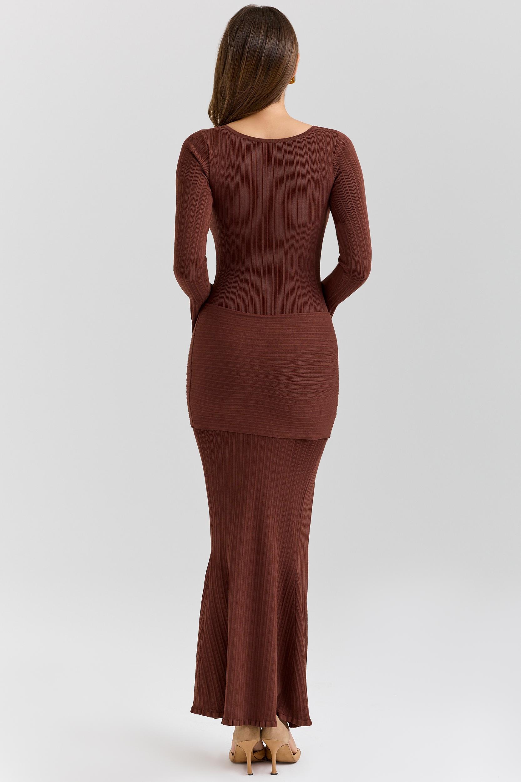 Khrysta  chocolate brown draped maxi dress - sale Product Image