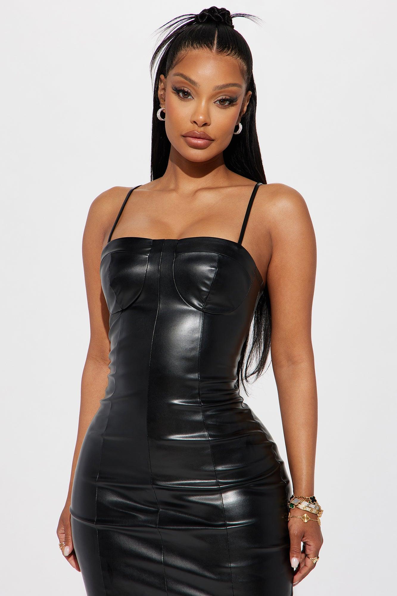 Peek A Boo Faux Leather Dress - Black Product Image