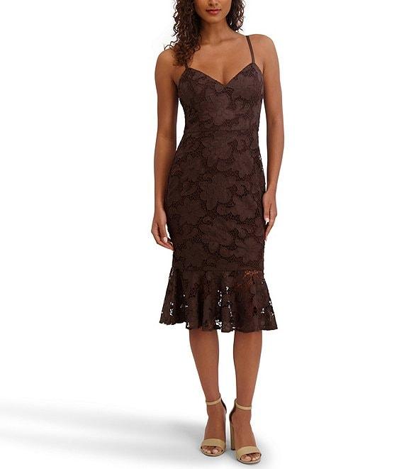 SIENA Lace Sweetheart Neck Sleeveless Flounce Midi Dress Product Image