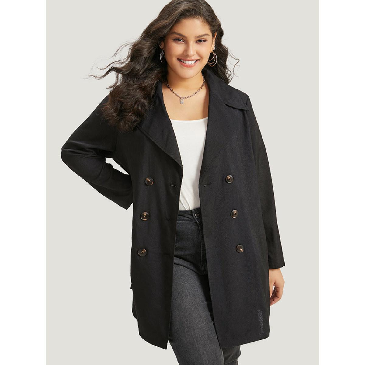 Plus Size Halloween Solid Lapel Collar Double Breasted Pocket Coat Women Black Casual Plain Ladies Everyday Winter Coats BloomChic 18-20/2X Product Image