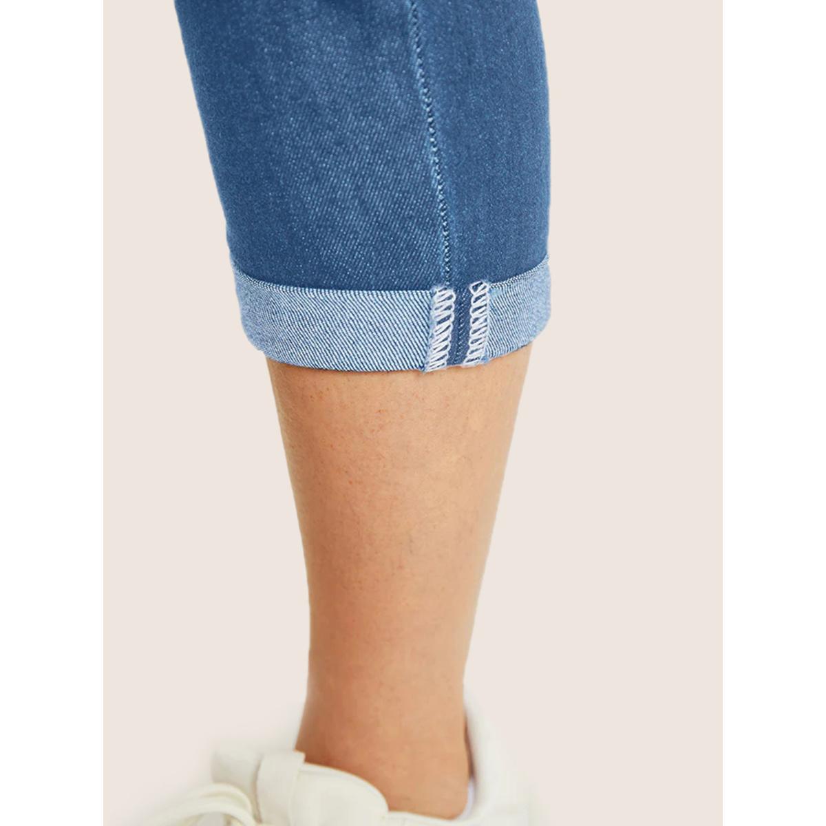 Plus Size Very Stretchy High Rise Dark Wash Cropped Jeans Women Blue Leisure Plain High stretch Slanted pocket Jeans BloomChic 26/4X Product Image