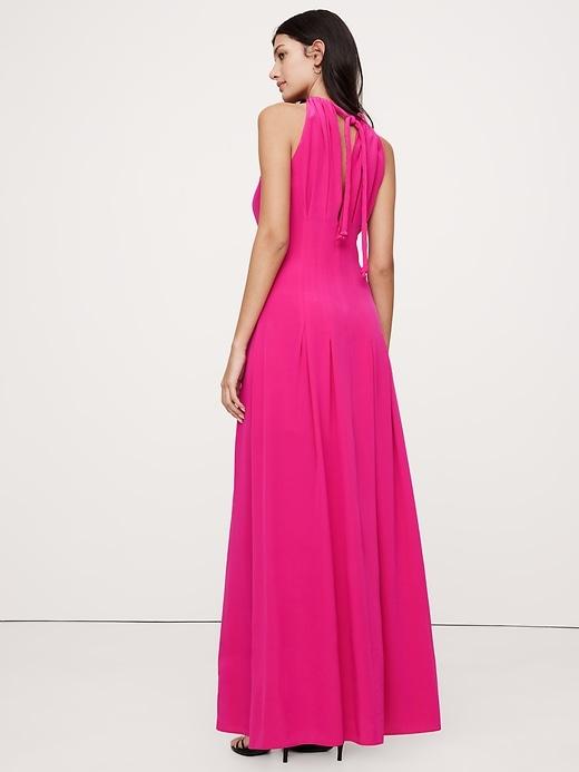 Matte Silk Halter Maxi Dress Product Image