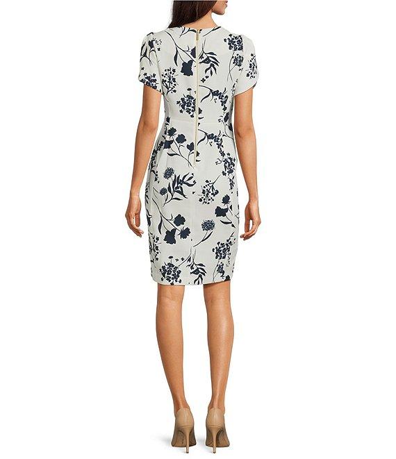 Calvin Klein Crew Neck Short Sleeve Floral Print Sheath Dress Product Image