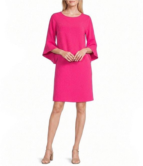 Caroline Rose Julia Matte Crepe 3/4 Ruffle Sleeve Shift Round Neck Shift Dress Product Image
