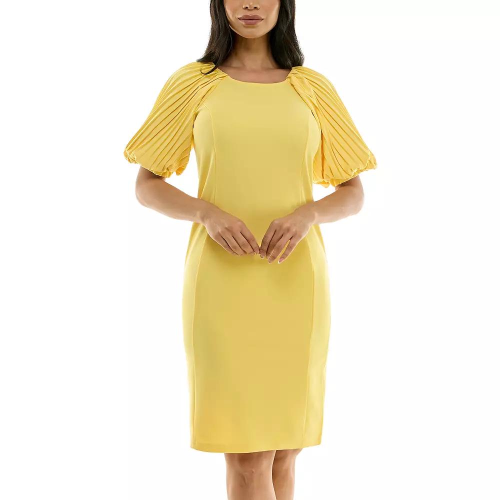 Women's Nina Leonard Pleated Puff Sleeve Dress,  Product Image