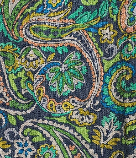 Democracy Paisley Print Smocked Split V-Neck Lace Trim Double Flounce Sleeve Top Product Image