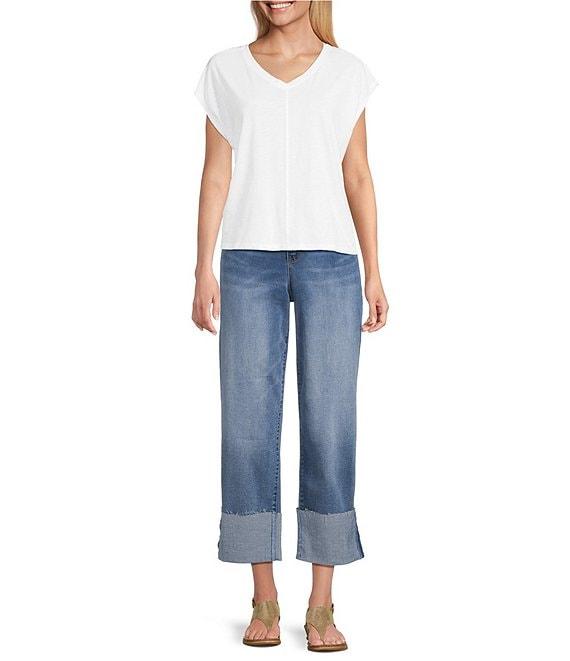 Westbound Cropped High Rise Wide Cuff Straight Leg Jeans Product Image
