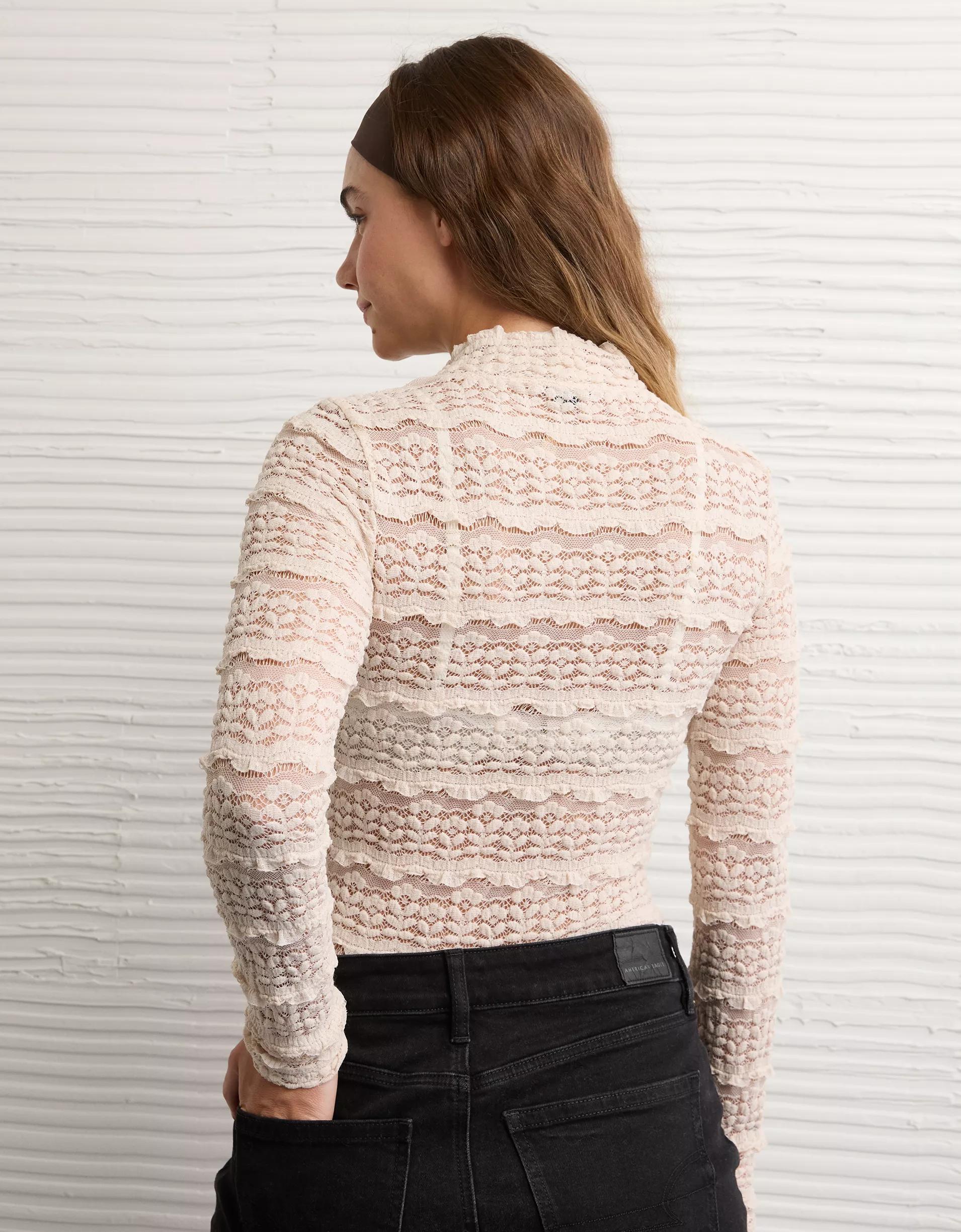 AE Long Sleeve Mock Neck Lace Bodysuit Product Image