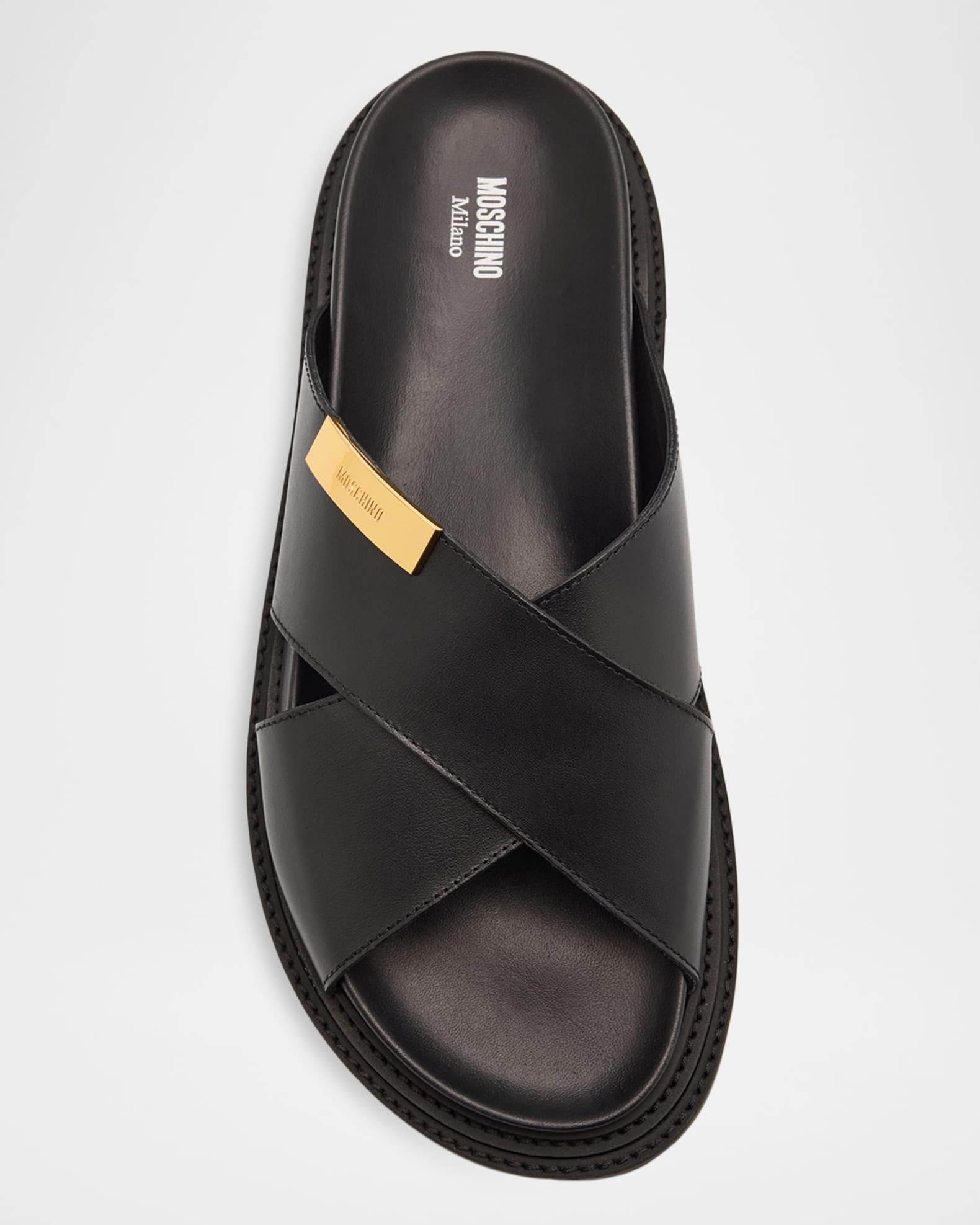 Men's Crisscross Leather Slide Sandals  Product Image