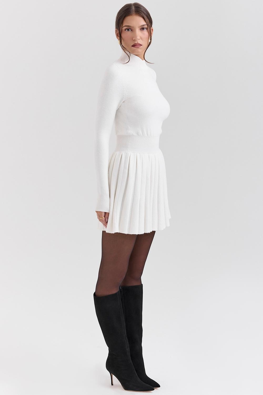 Willow  white cashmere blend pleated skated mini dress Product Image