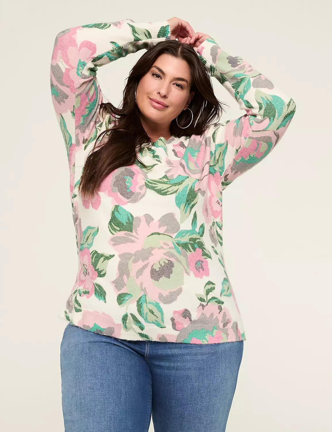 Floral Print Crew-Neck Pullover Sweater Product Image