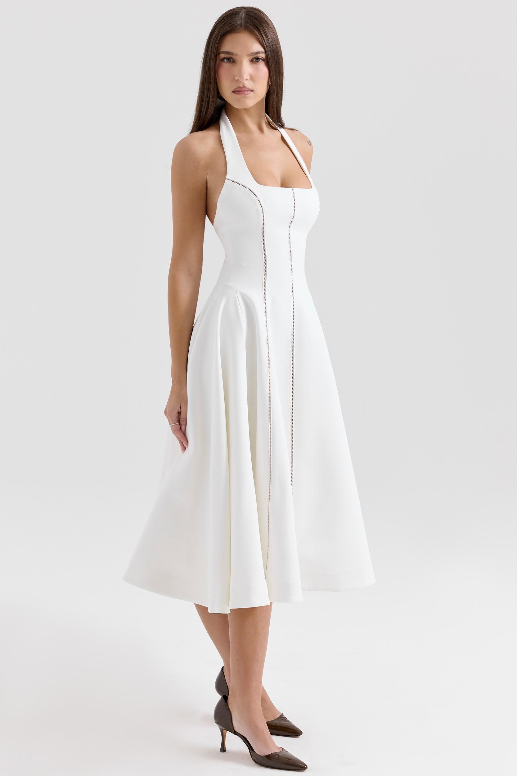 Loulou  ivory halter neck midi dress Product Image
