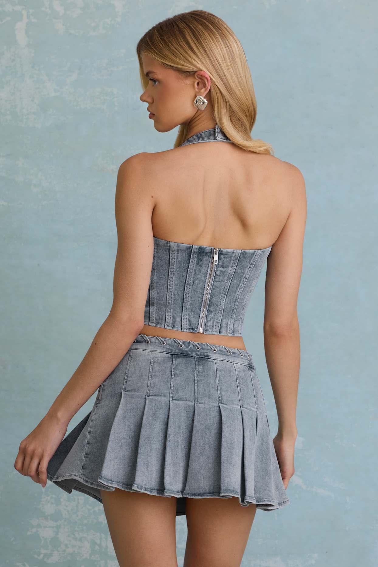 Halterneck Corset Top in Light Blue Product Image