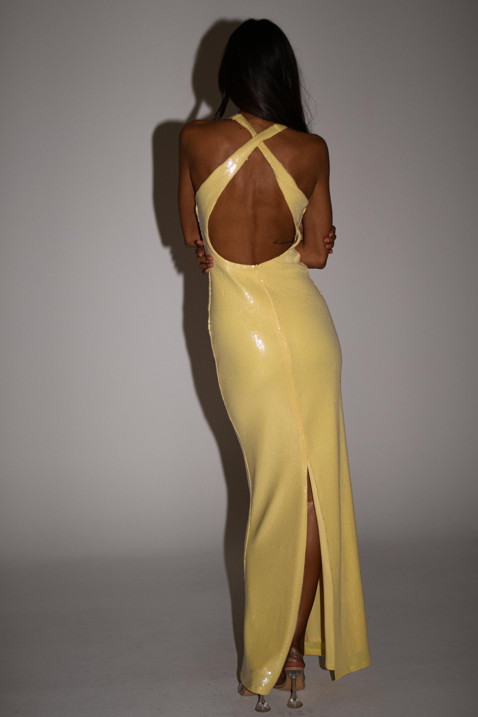 Eliza Rose Sequin Maxi Dress - Lemon Product Image