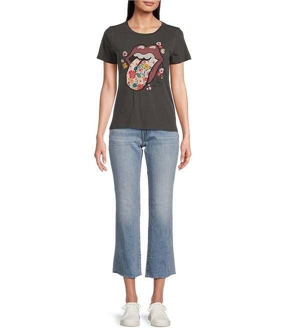 Lucky Brand Knit Rolling Stones Floral Graphic Crew Neck Short Sleeve Tee Product Image