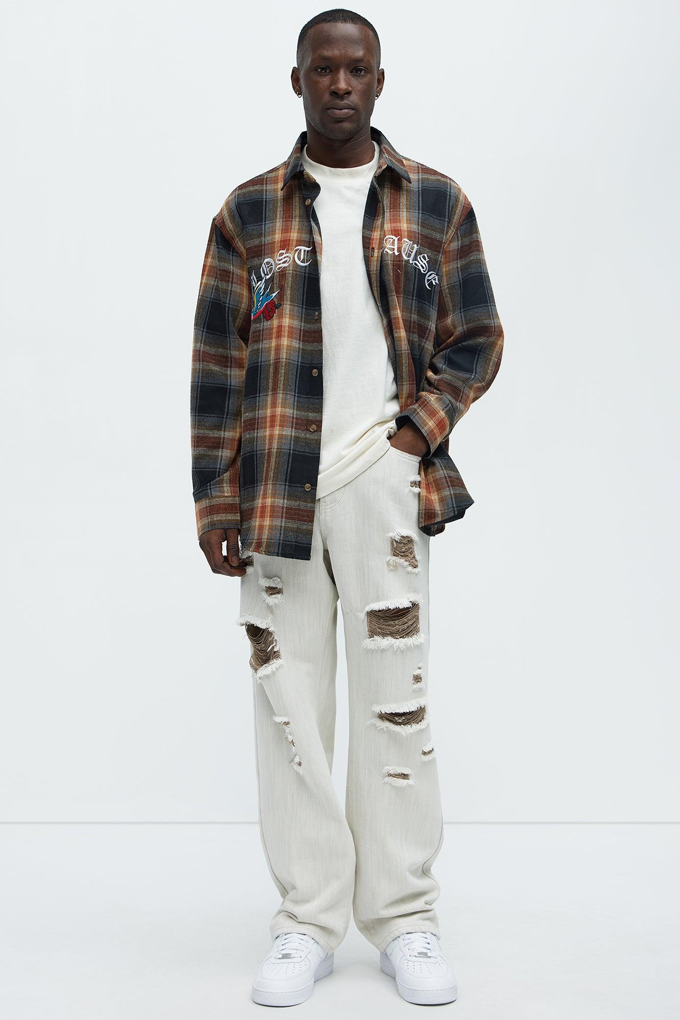 Hector Distressed Straight Jeans - Beige Product Image