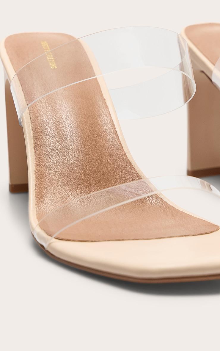 Nude Pu Square Toe Perspex Straps High Thin Block Heeled Mules Product Image