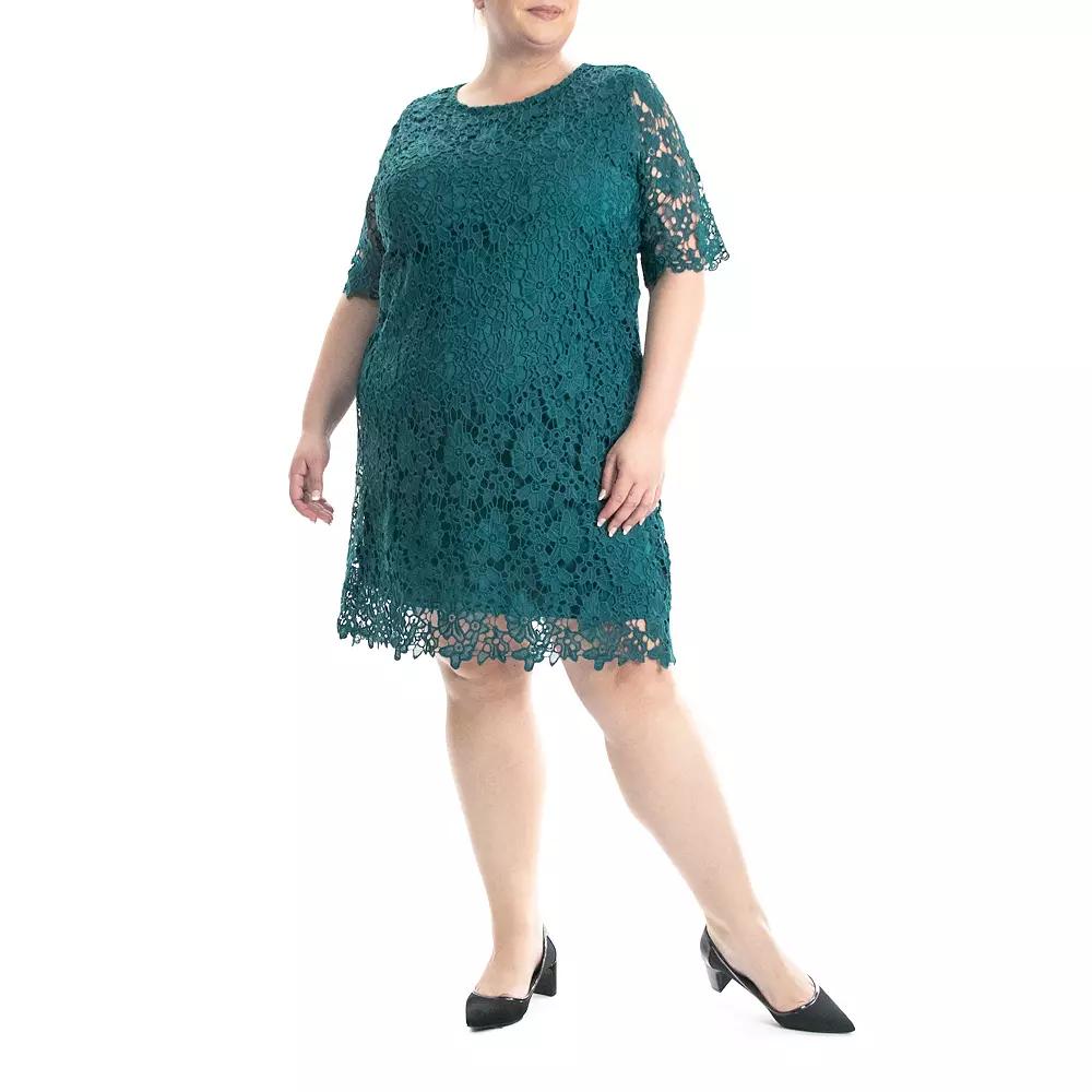 Plus Size Nina Leonard Lace Sheath Dress, Women's, Size: 3XL, Green Product Image