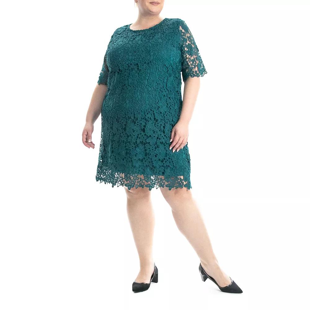 Plus Size Nina Leonard Lace Sheath Dress, Women's, Size: 3XL, Green Product Image