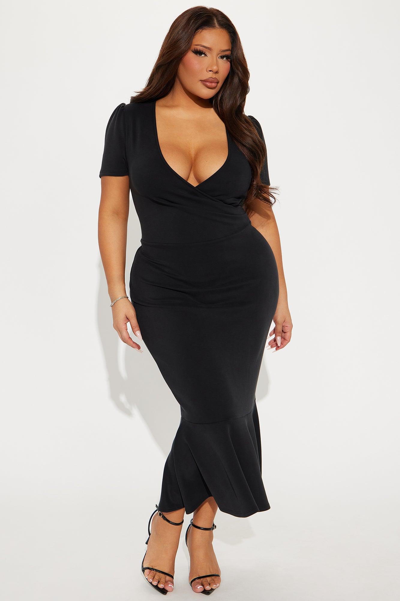 Eva Short Sleeve Midi Dress - Black Product Image