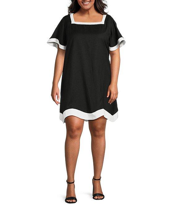 Sugarlips Plus Short Sleeve Linen Trim Textured Dress Product Image