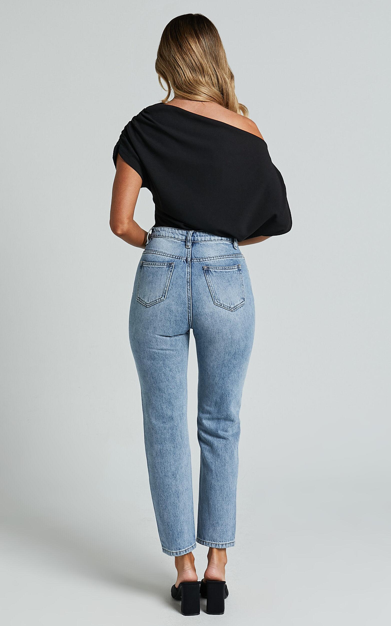 Billie Jeans - High Waisted Recycled Cotton Mom Denim Jeans in Mid Blue Wash Product Image