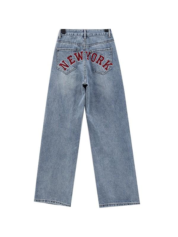 Back Embroidered Baggy Boyfriend Jeans Product Image