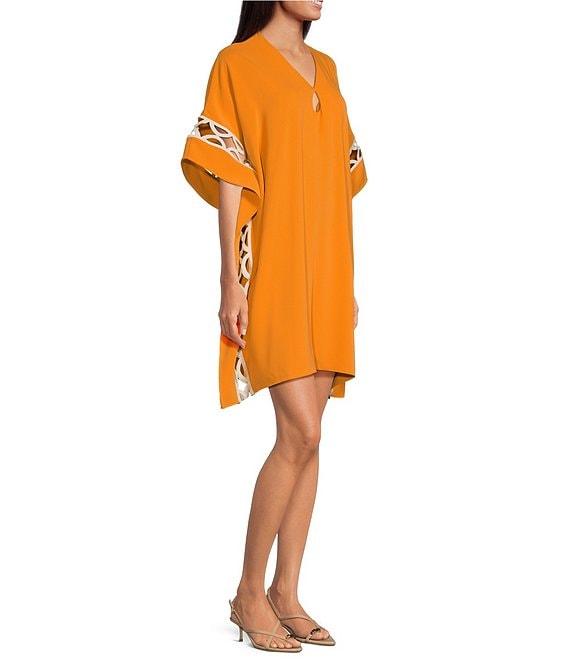 Trina Turk Amoreaux Double Georgette V-Neck Keyhole Elbow Sleeve Caftan Dress Product Image