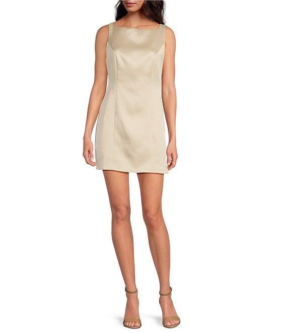 ASTR The Label Alisanne Boat Neck Sleeveless V-Back Bow Detail Back Center Mini Dress Product Image