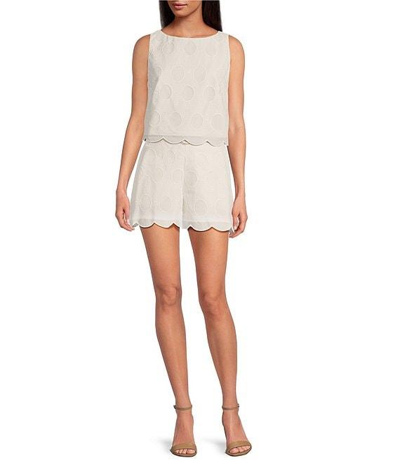 Trina Turk Tennie Eyelet Boat Neck Sleeveless Scallop Top Product Image