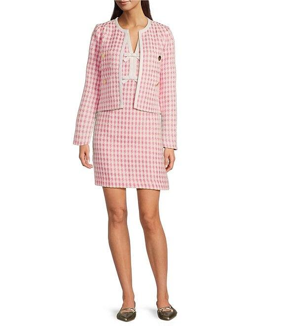 Lilly Pulitzer Rohana Charming Check Boucle Crew Neck Long Sleeve Button Front Jacket Product Image