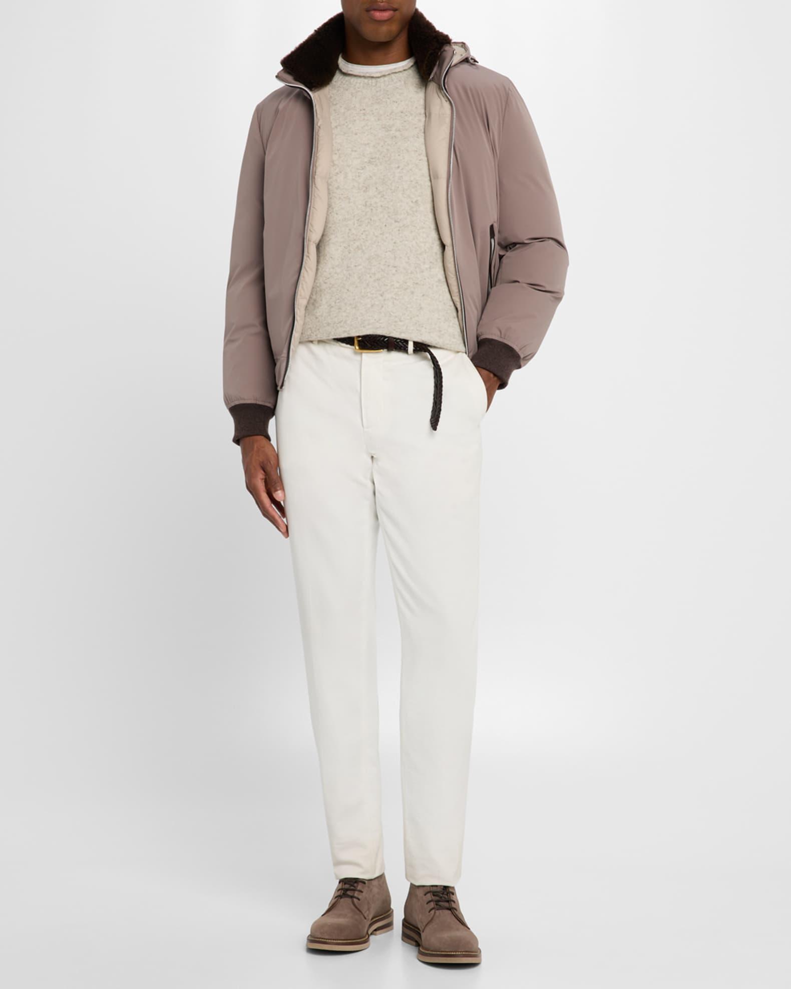 Men's Full-Zip Nylon and Shearling Jacket with Detachable Hood Product Image