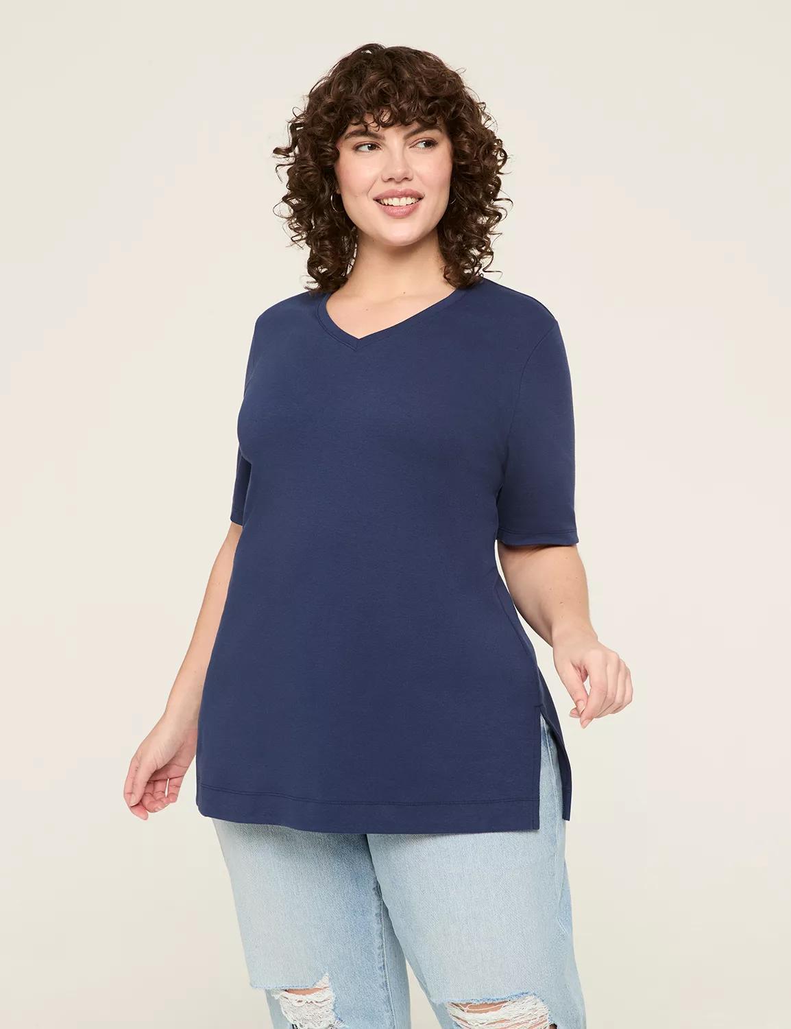 Elbow-Sleeve V-Neck Tunic Tee Product Image