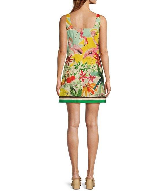Antonio Melani Eliana Tropical Printed Square Neck Linen Blend Sleeveless Shift Dress Product Image