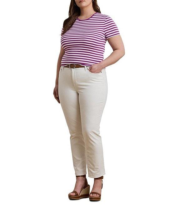 Lauren Ralph Lauren Plus Size Striped Stretch Ribbed Crew Neck Short Sleeve T-Shirt Product Image