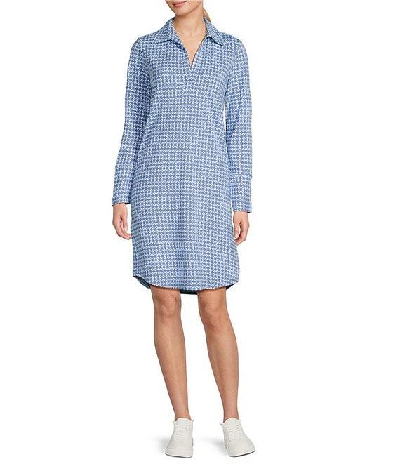 J.McLaughlin Printed Catalina Cloth Collared V-Neck Long Sleeve Dress Product Image