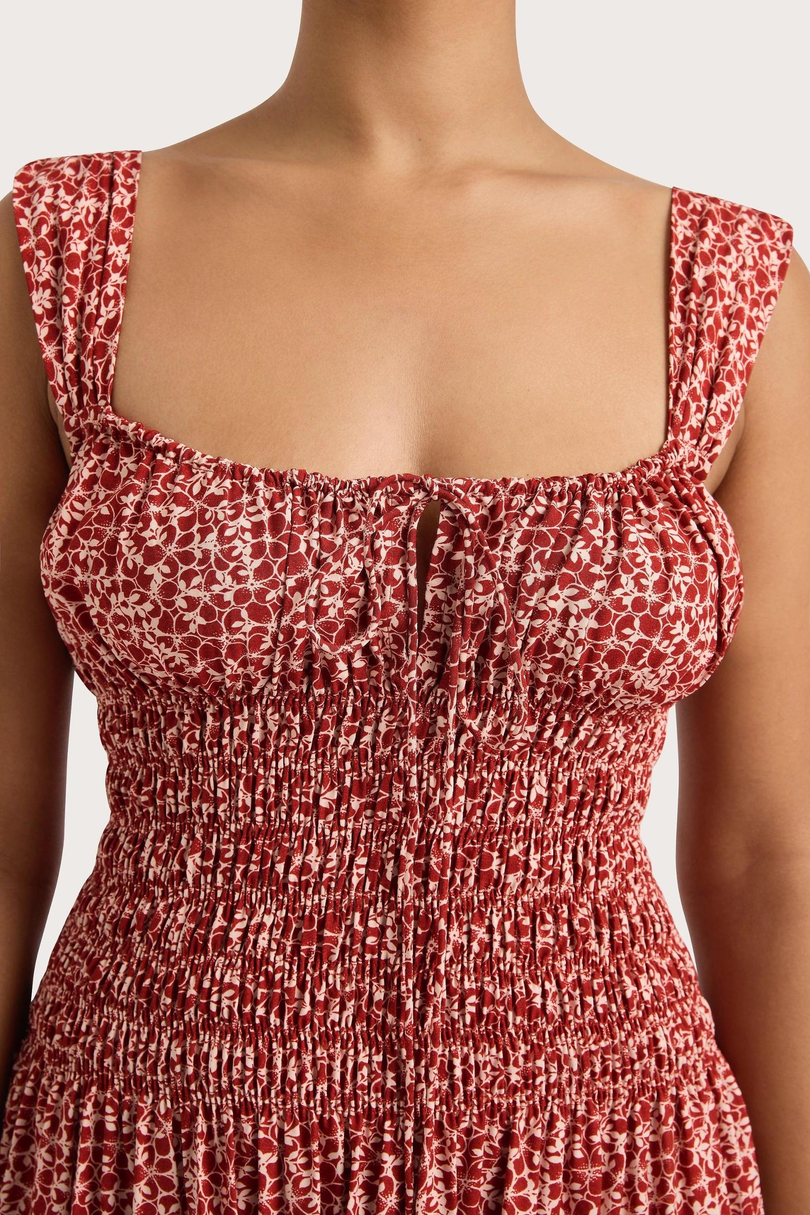 Yerres Midi Dress Peony Stamp Garnet - Final Sale Product Image