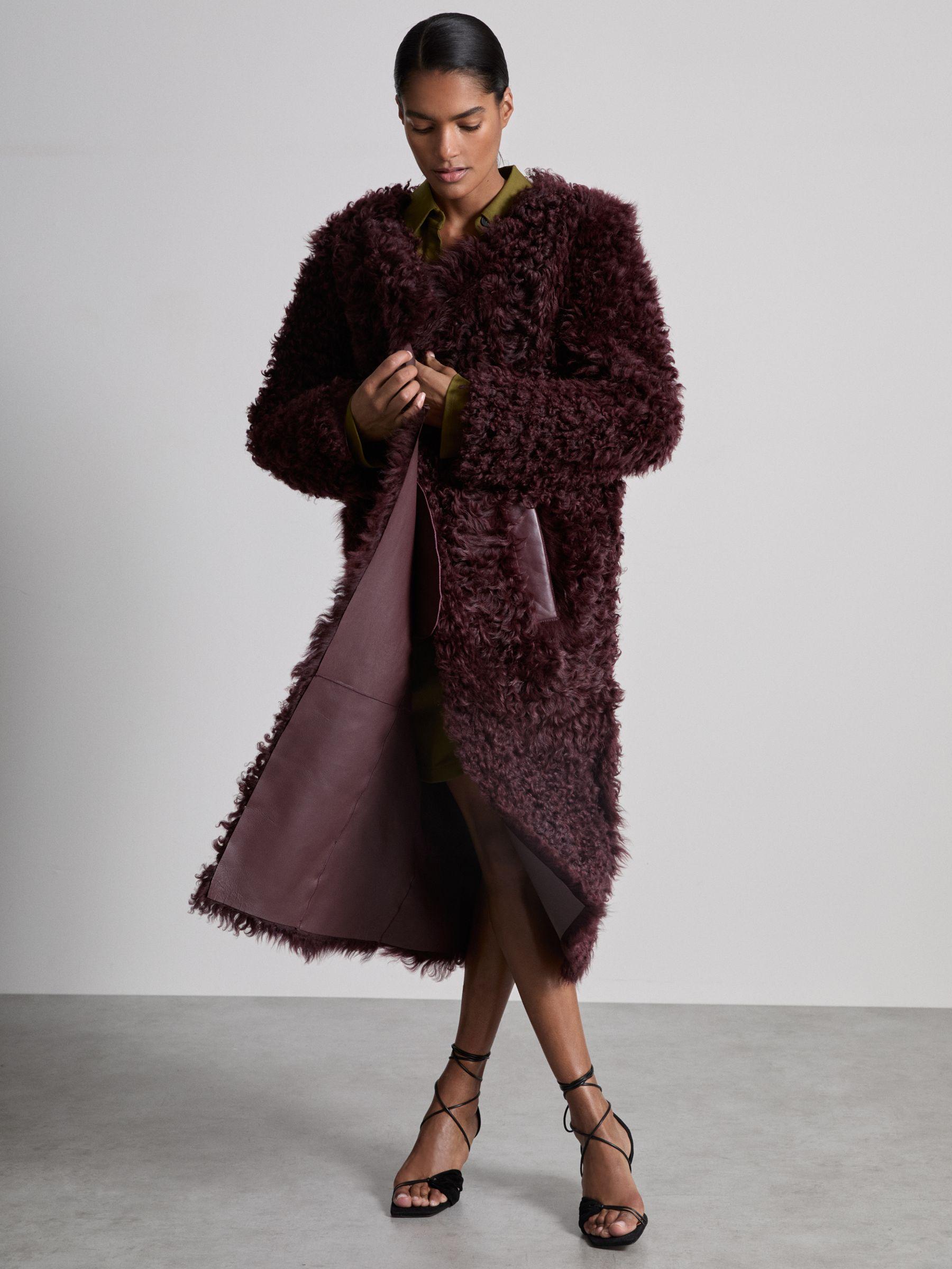 Atelier Shearling Convertible Coat in Burgundy Product Image
