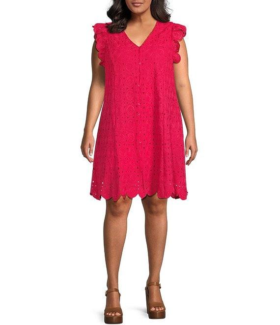 Skies Are Blue Plus Size V-Neck Crochet Mini Dress Product Image