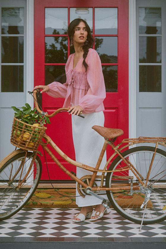 Pleasant Poise White High-Rise A-Line Midi Skirt Product Image