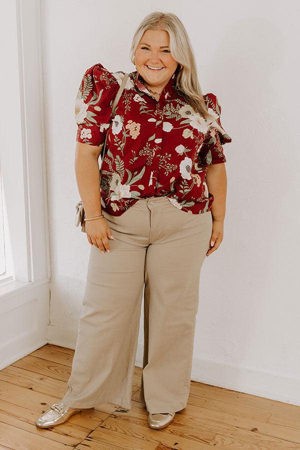 Dreaming Of Dahlias Button Up Top in Wine Curves Product Image