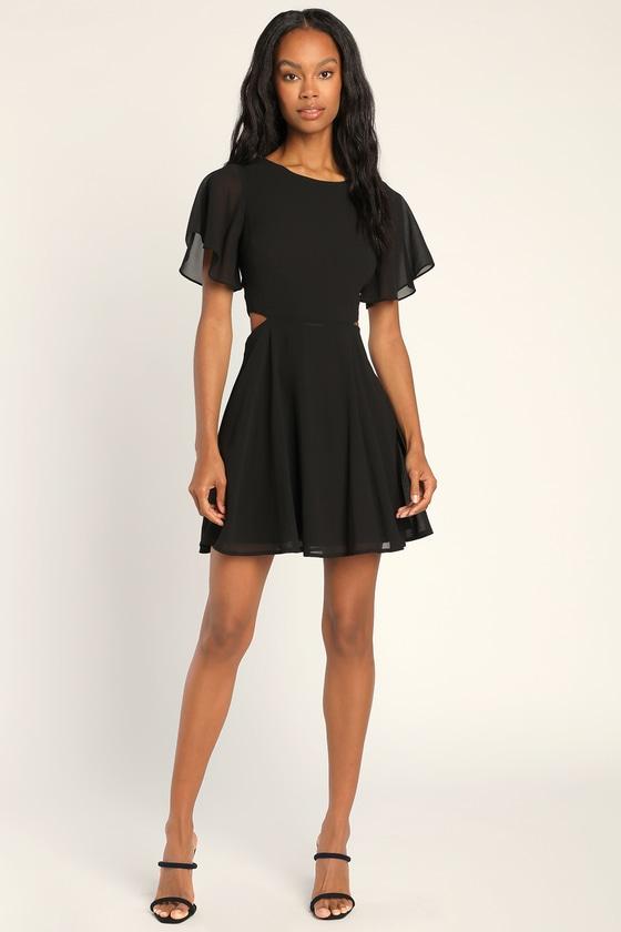 Blissful Love Black Cutout Mini Skater Dress Product Image