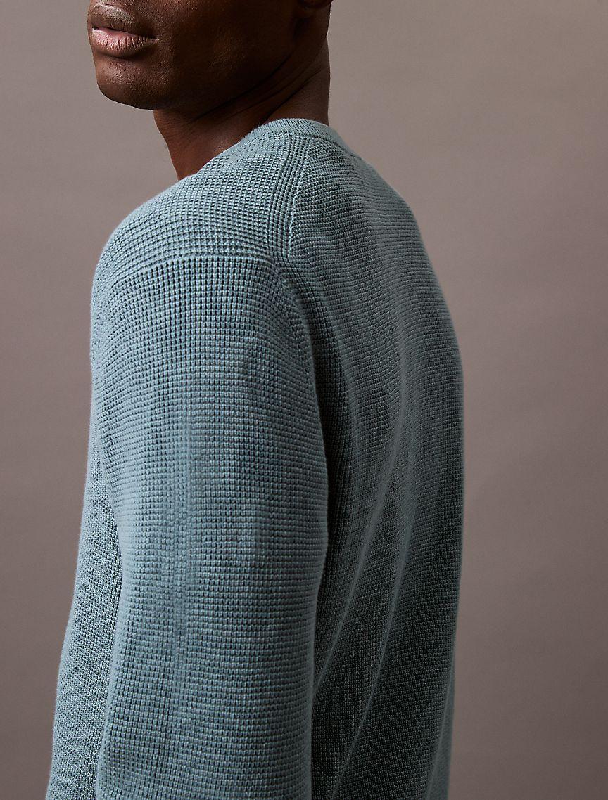 Smooth Cotton Waffle Henley Sweater Product Image
