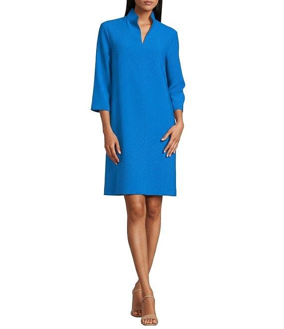 Caroline Rose Taylor Crepe Split Mandarin Collar 3/4 Sleeve A-Line Dress Product Image