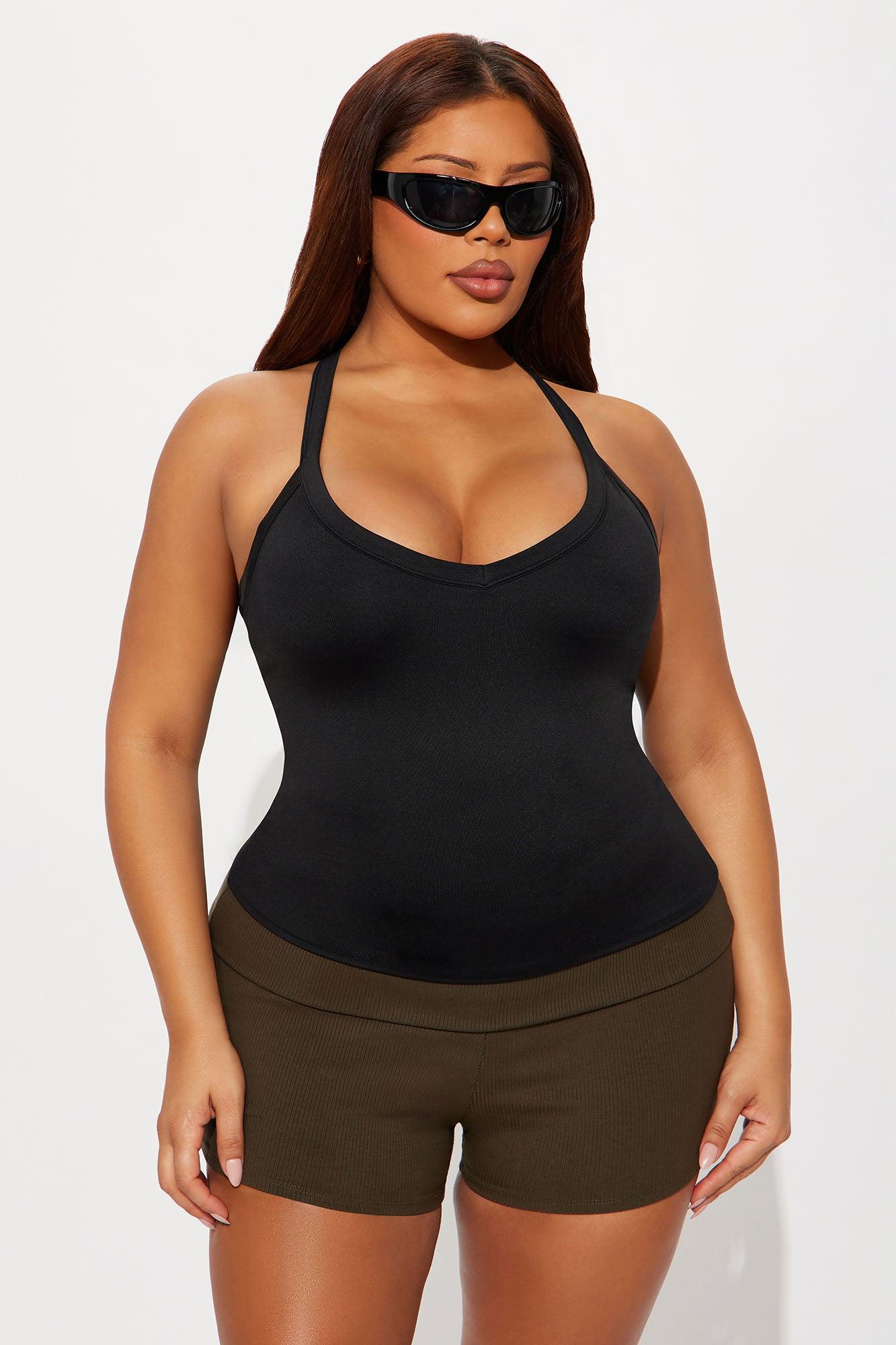Contour Double Lined V Neck Tank Top - Black Female Product Image