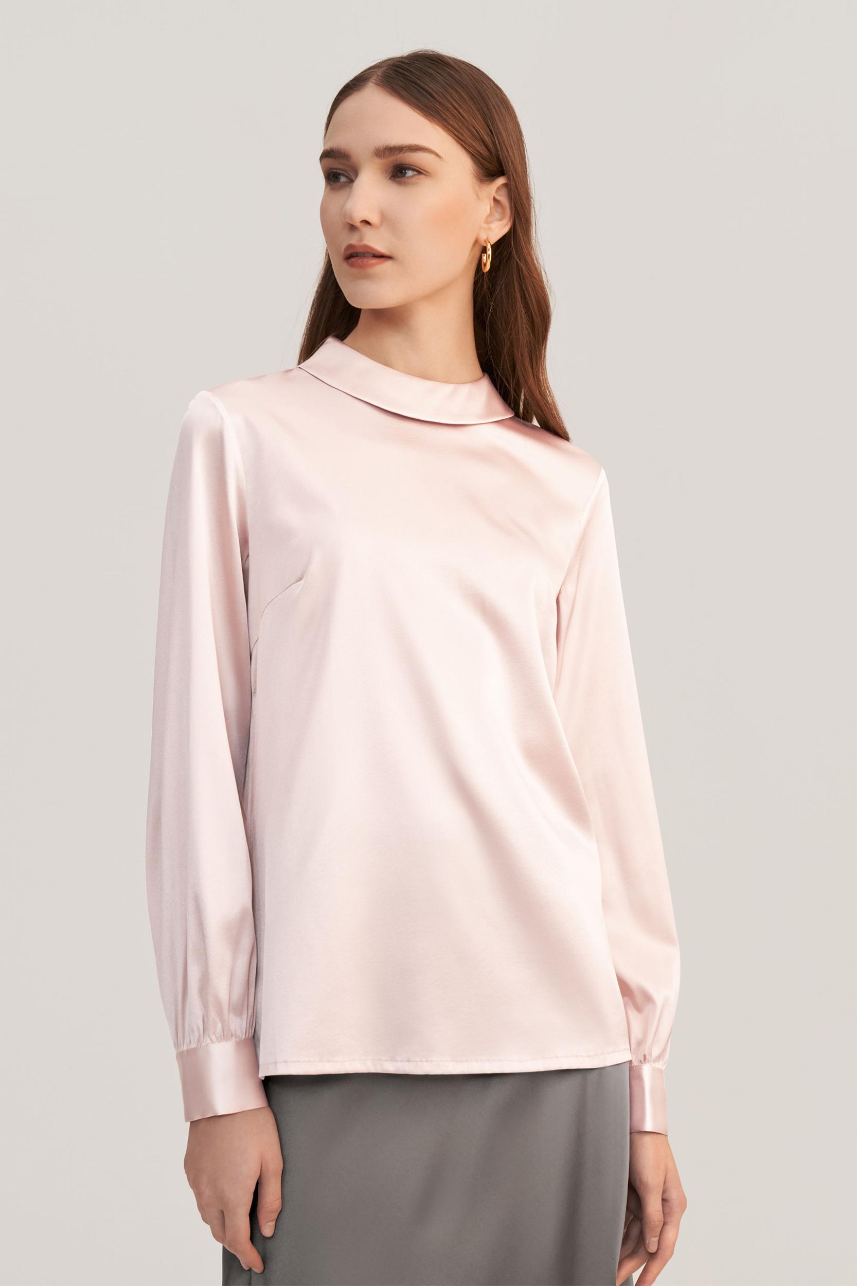 Stand Collar Long Sleeves  Silk Blouse Product Image