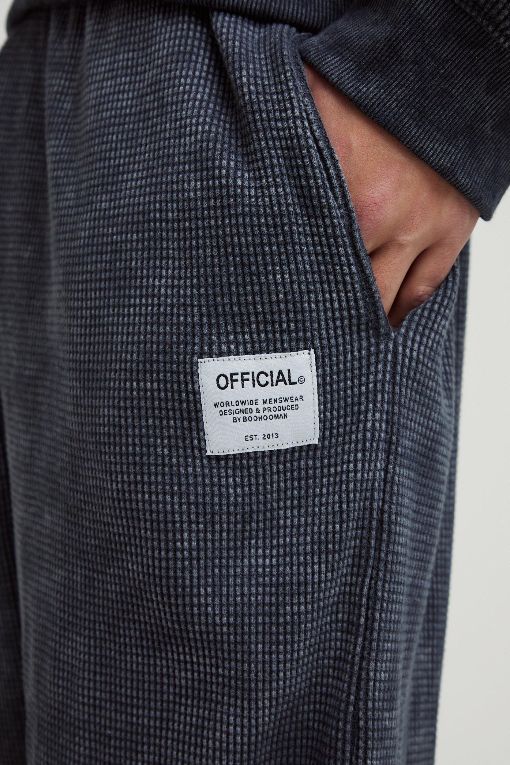 Straight Leg Acid Wash Heavy Waffle Sweatpants With Woven Tab | boohooMAN USA Product Image