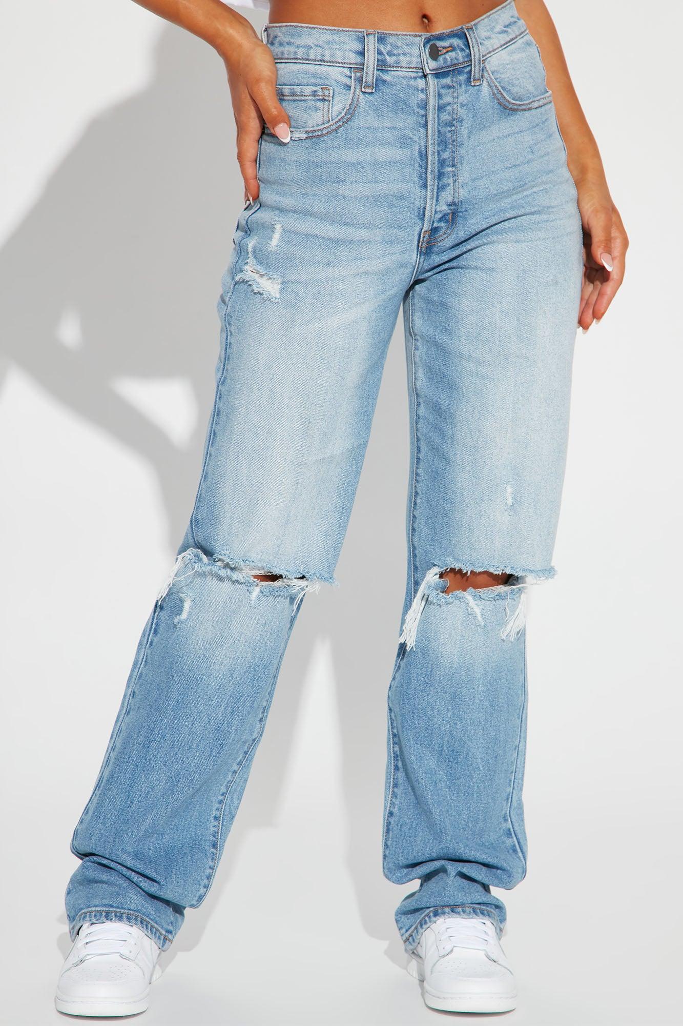 Tall As You Please Ripped Straight Leg Jeans - Light Blue Wash Product Image