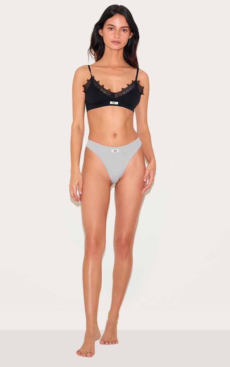 PRETTYLITTLETHING Grey Ribbed Seamless Thong Product Image